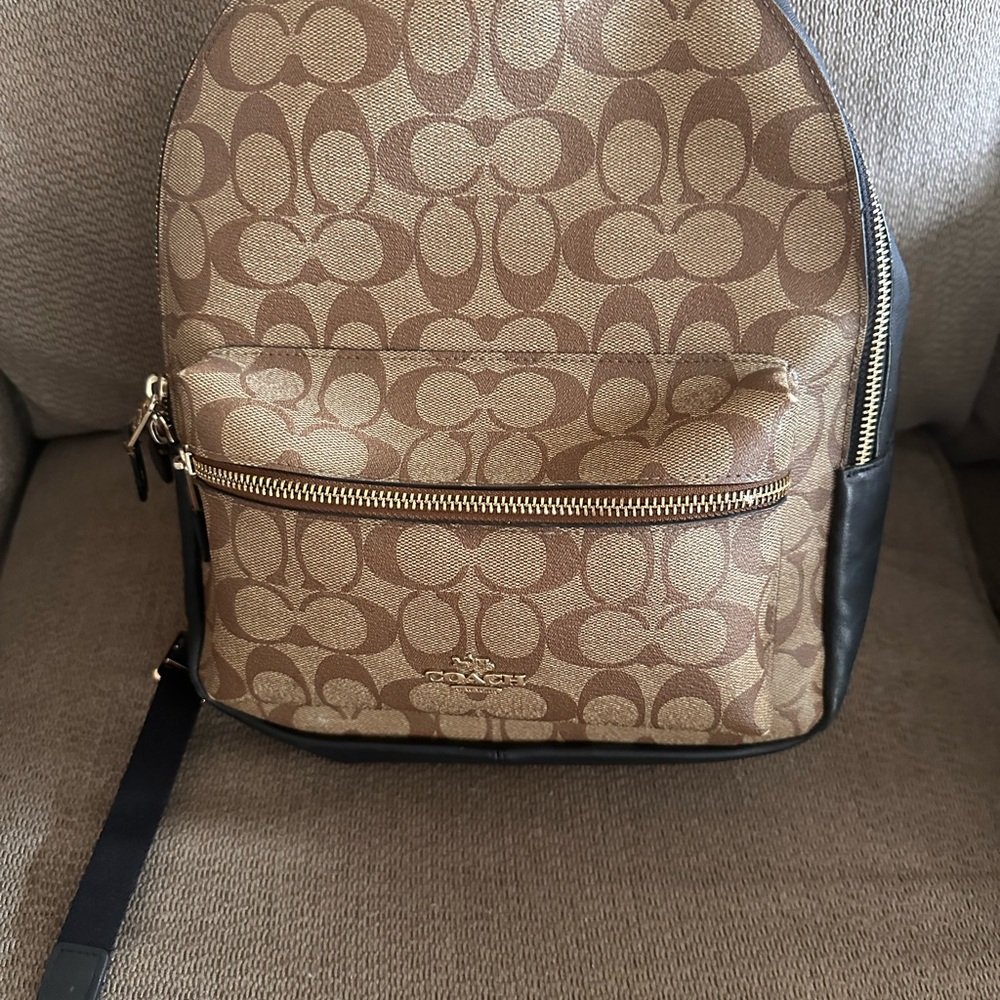 Coach Signature Tan and Black Backpack
